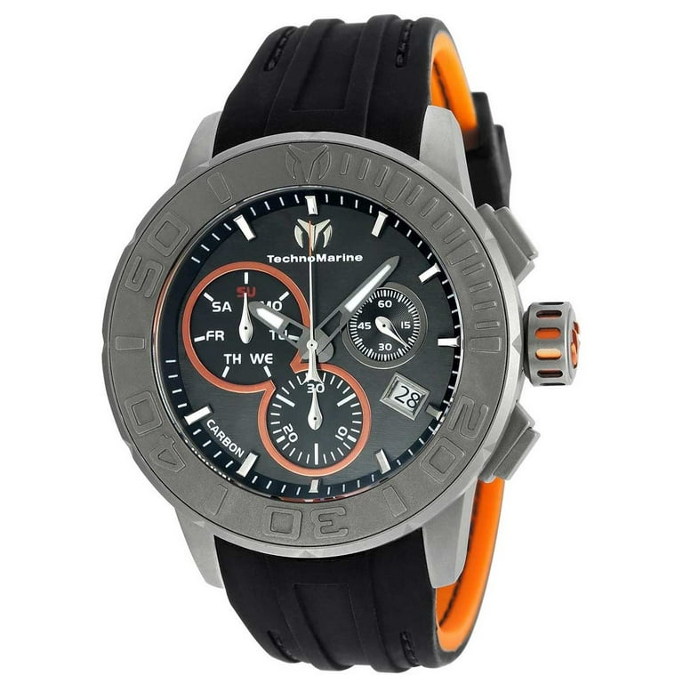 Technomarine Men s TM 515001 Reef Black Carbon Dial Black Silicone Strap Chronograph Watch