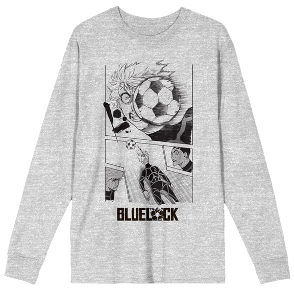 Blue Lock Manga Ryouke Kira Soccer Ball Hit Crew Neck Long Sleeve Athletic Heather Tee-Medium