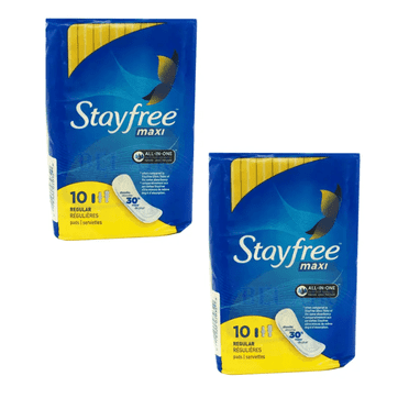 Stayfree Maxi Pads - Regular - Wingless, Unscented, 10 Count- Pack of 2