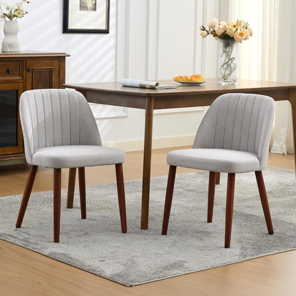 COZONY Wooden Linen Dining Chairs, Set of 2, Upholstered Fabric Kitchen Chairs with Padded Seat, Modern Side Chairs for Dining Room, Kitchen,Gray