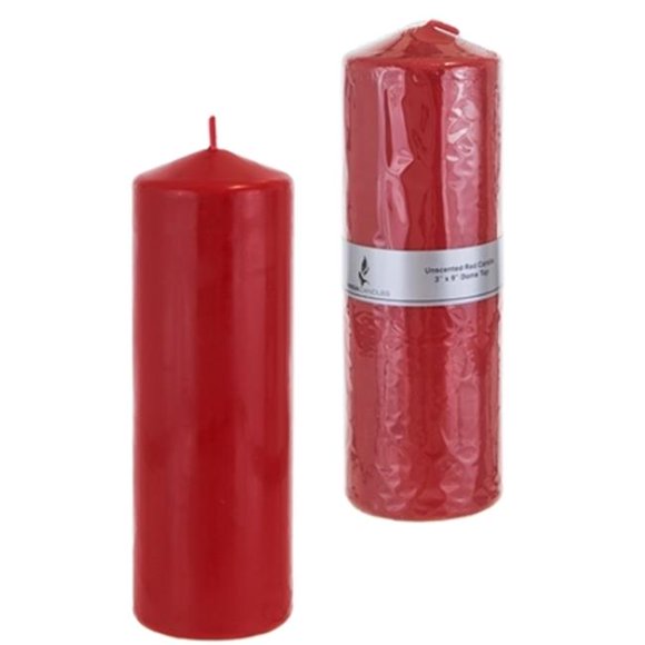Mega Candles - Unscented 3" x 9" Round Pillar Candle - Red