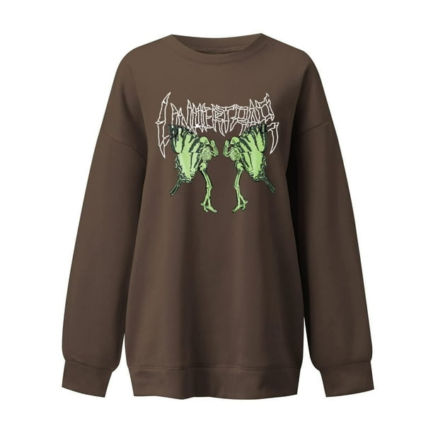 Blusa holgada de manga larga con estampado de otoño a la moda de Halloween para mujer, jersey informal de cuello redondo, Tops, sudadera Fridja bvmnju6820