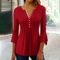thumbnail image 2 of Womens Pleated Tunic Blouse V Neck 3/4 Sleeve Flowy Flare Fit Dressy Casual Button Down Top, 2 of 6