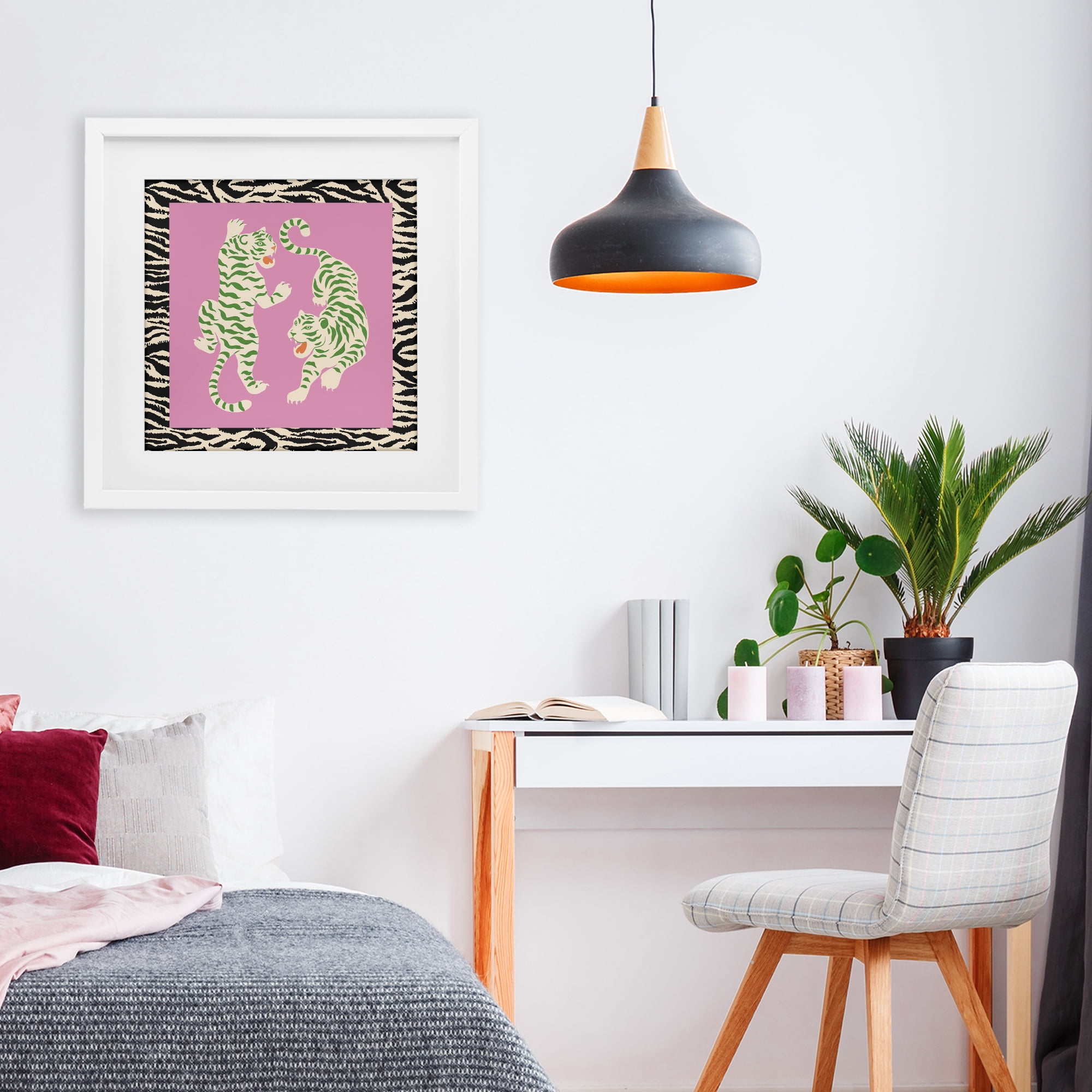 Stupell Industries Purple & Green Twin Tigers White Framed Print Under Glass, design by Karolina Sato