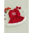 thumbnail image 3 of Toddler Baby Girl Christmas Dress Santa Claus Dress Red Velvet Long Sleeve Tulle Princess Dress with Headband Outfit, 3 of 8