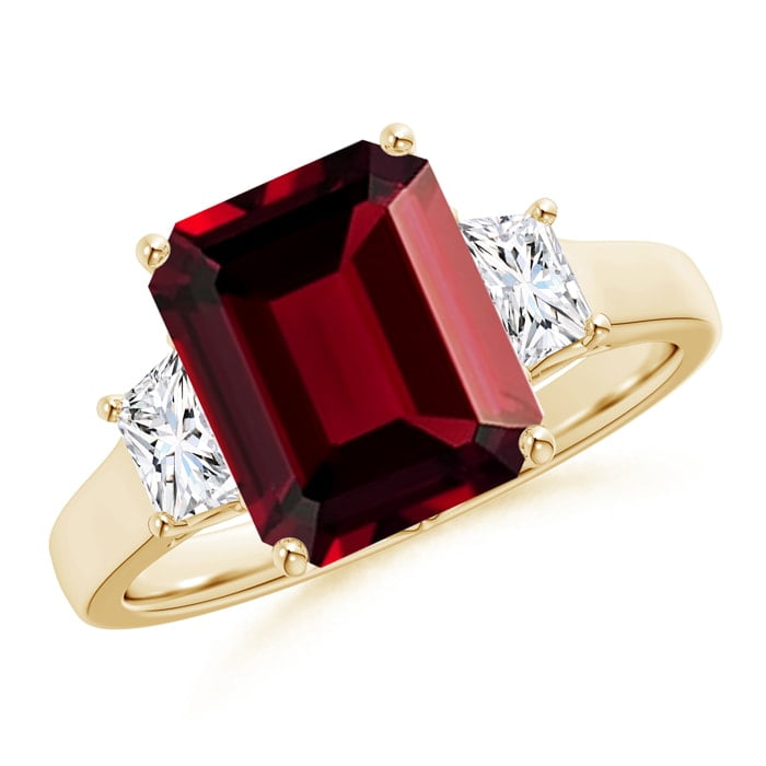 14k Yellow Gold Emerald-cut Garnet And Diamond Ring 14k Yellow Gold Emerald-cut Garnet And Diamond Ring