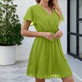 thumbnail image 4 of QIPOPIQ Robes pour Femmes Taille Empire à Étages Ample Manches Courtes Tendance Robe à Col en V Style Poupée Robe d'Été Couleur Unie Robe Plissée à Trois Couches Offres 2023, 4 of 5