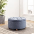 thumbnail image 6 of Wovenbyrd Large Round Pintucked Storage Ottoman, Lift-Off Lid - Blue Polyester, 6 of 8