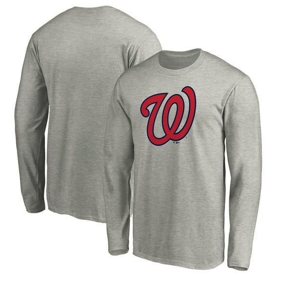 Men's Heather Gray Washington Nationals Official Team Logo Long Sleeve T-Shirt
