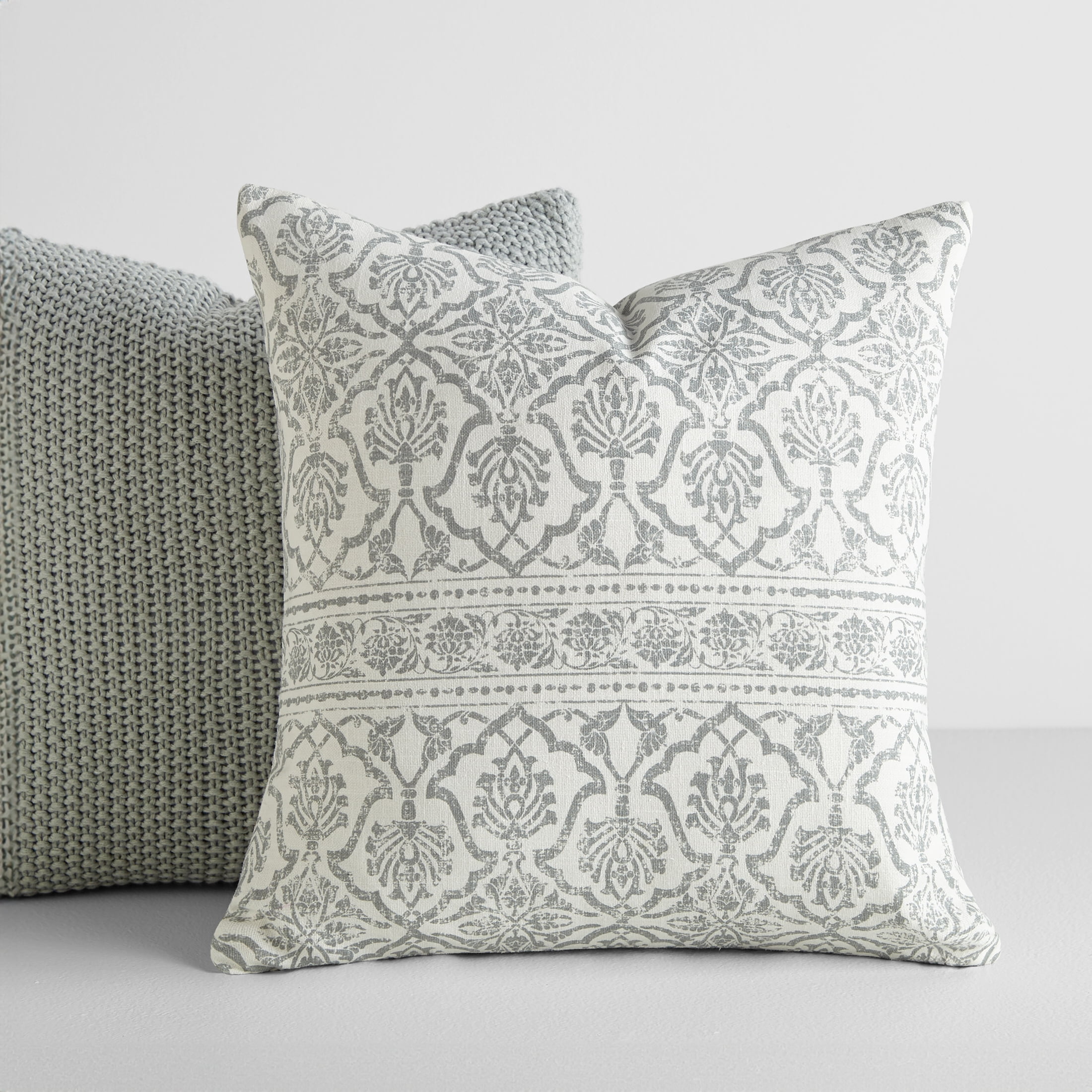 2-Pack Decor Throw Pillows in Cotton Slub Antique Floral and Acrylic Knit by Comfort Canopy