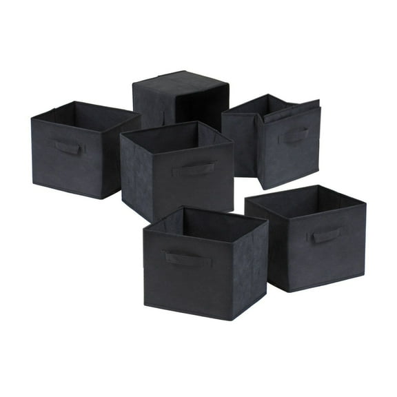Foldable Fabric Baskets - Set of 6 Black Storage Cubes - 10.9"W x 10"D x 9"H - Collapsible Organizer Bins for Shelves, Laundry, Toys, Magazines