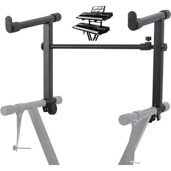2 tier Keyboard Stand Extension Adapter Adjustable Width 2nd Tier X-Style Piano Stands Attachment for 54 - 88 Key Music Keyboards, Z Style & Double Stand Extender KS 2T