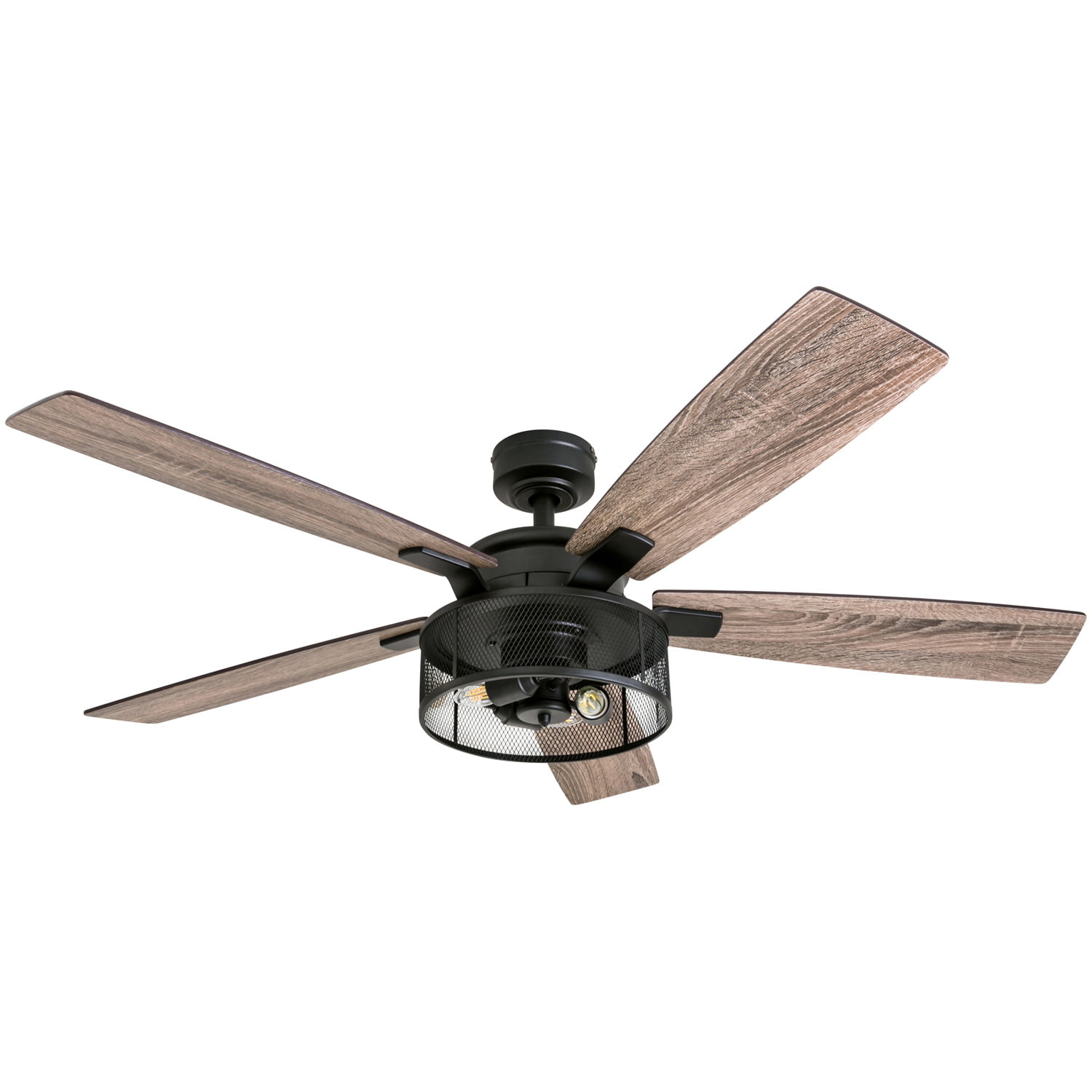 Photo 1 of Honeywell Carnegie 52" Matte Black LED Industrial Ceiling Fan with Remote, Mesh Drum Lighting and Edison Bulbs