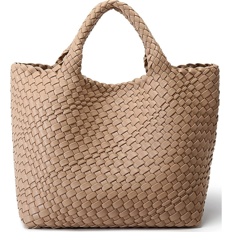 【PORTERNA】Wavy Summer Tot Bag Woven Bag for Women, Vegan Leather Tote Bag Large Summer