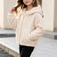 thumbnail image 5 of LUGOGNE Toddler Jacket Girls Sherpa Fleece Hooded​ Zip Up Sherpa Coat Textured Knit Ribbed Cuffs and Hem Jackets with Pockets Daily Home Gentle Comfy Outerwear, 5 of 9