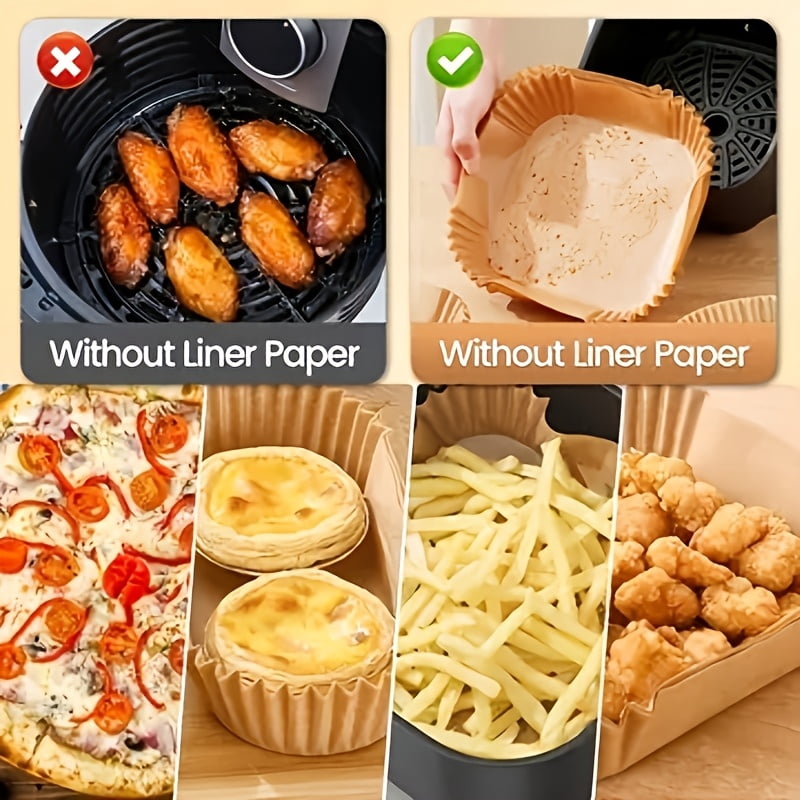 100pcs  Air Fryer Liner Paper Suitable for Oven and Microwave - Coating-Free Heat-Resistant Non-Stick Baking Paper, for Home and Commercial Use