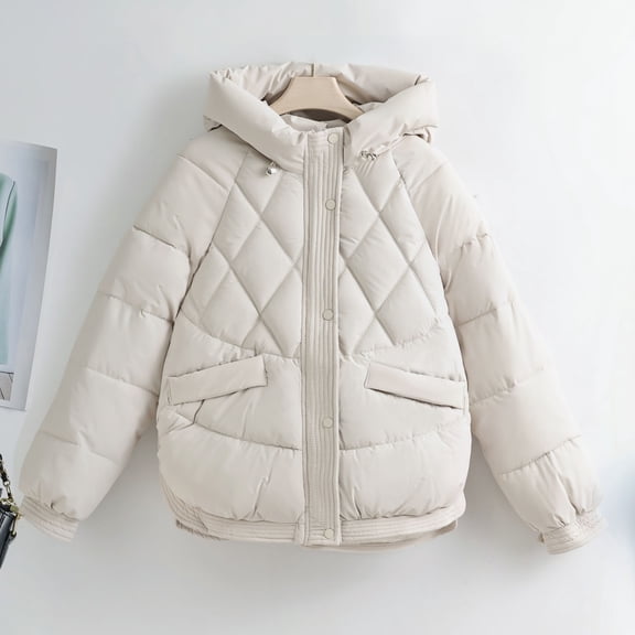 Pounoo Womens Puffer Jackets Winter Zip Up Solid Color Thickened Warm Coat Quilted Hooded Jackets Comfy Casual Padded Coat with Pockets Gift