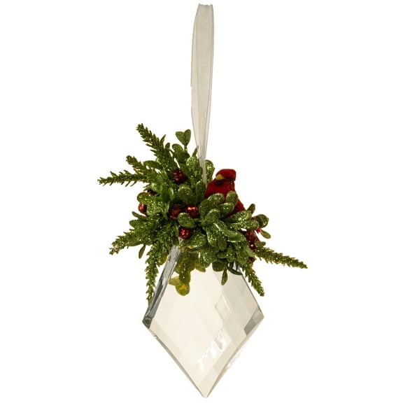 Kissing Krystals 4 Inch Mistletoe Cardinal Marquis Ornament