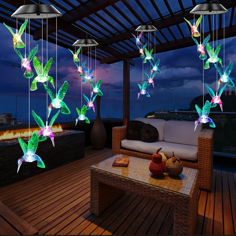 TiokMc Solar Hummingbird Wind Chime, Color-Changing LED