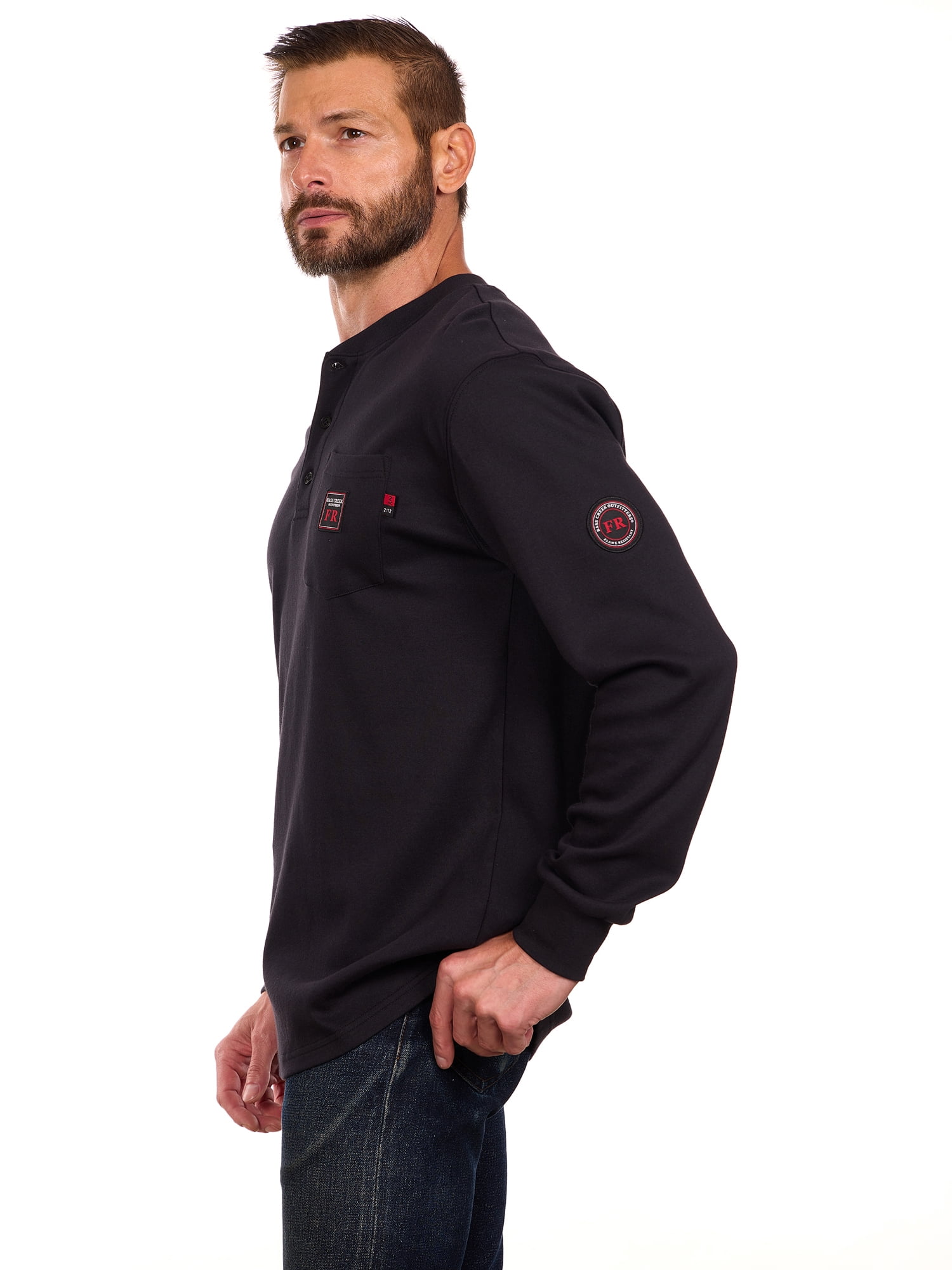Bass Creek Outfitters Men's Flame Resistant Long Sleeve Henley Knit Top, Sizes M-2XL