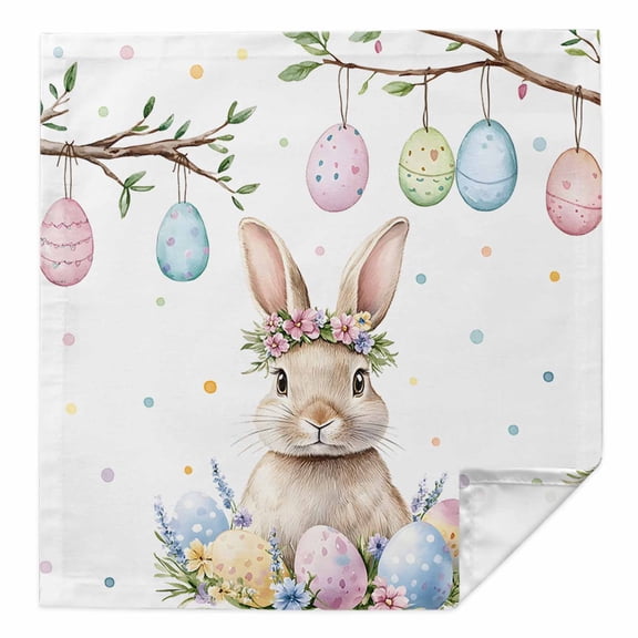 Spring Easter Bunny Cloth Napkins Washable Set of 1, Colorful Eggs Botanical Floral Reusable Dinner Table Napkins Cloth Bulk for Weddings Kitchen Restaurants Hotel Events Parties 20 x 20 Inch