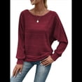 thumbnail image 2 of Blusas de Larga Suaves para Mujer, Cuello Redondo, Estilo Jersey, Informales, de Punto, con de Murciélago, Grandes, 2025 Vino Tinto M, 2 of 9