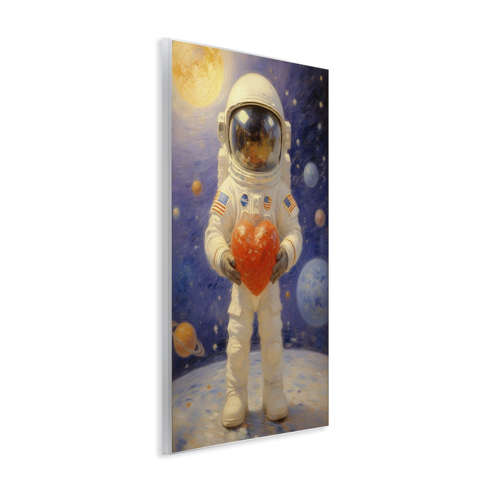 Astronaut Holding Heart Wall Plaque Art, design by Angie Hawke