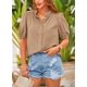 thumbnail image 5 of Camisa PRETTYGARDEN de algodón con botones y mangas farol en color caqui XXL, 5 of 8