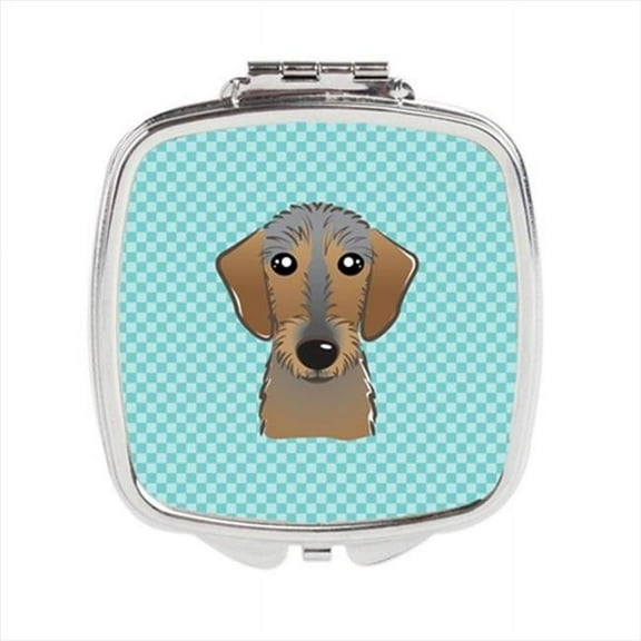 Carolines Treasures  Checkerboard Blue Wirehaired Dachshund Compact Mirror - 2.75 x 3 x .3 In.