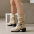 thumbnail image 2 of UngA Womens Cowboy Boots Women's Modern Western Cowboy Boots, Mid Calf Round toe Chunky Heel Cowgirl Country Ankle Boots with Pull On Tabs Beige,6.5, 2 of 7