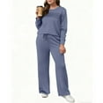 thumbnail image 6 of Women's 2 Piece Outfit Set, Long Sleeve Crewneck Top with Elastic Waist Wide Leg Pants, 2025 Fall New Casual Loungewear Set, Comfortable Relaxed Fit Matching Separates for Home and Travel Navy L, 6 of 8