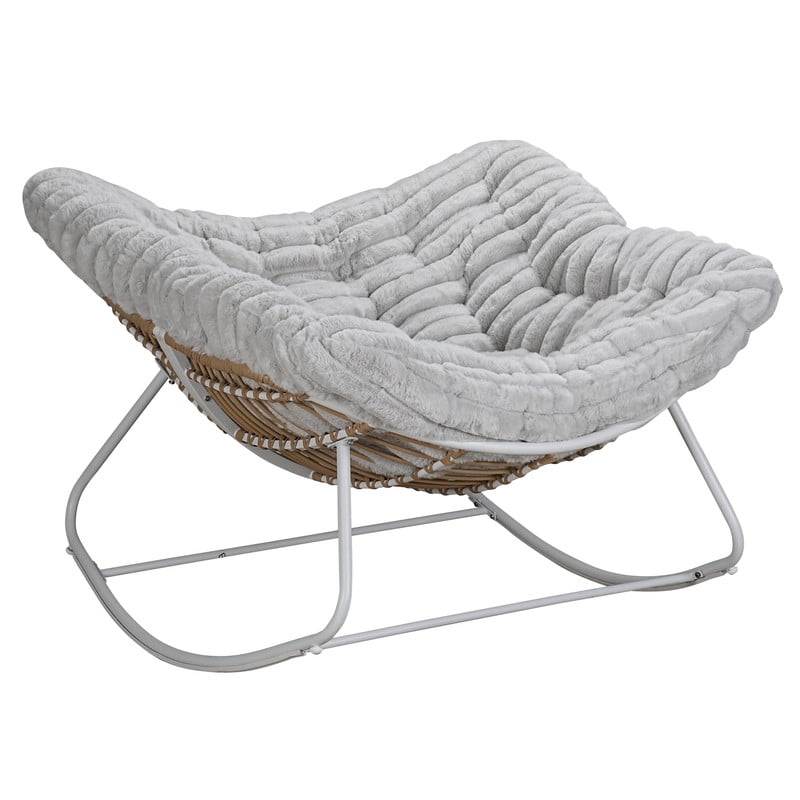 Oversized Papasan Outdoor Armless Rocking Chair, Indoor Recliner Lounge Chair with Cushion