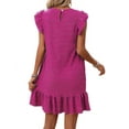thumbnail image 3 of Summer Dresses for Women Round Neck Cap Sleeve Ruffle Hem Casual Smock Mini Dress Rose Red L, 3 of 7