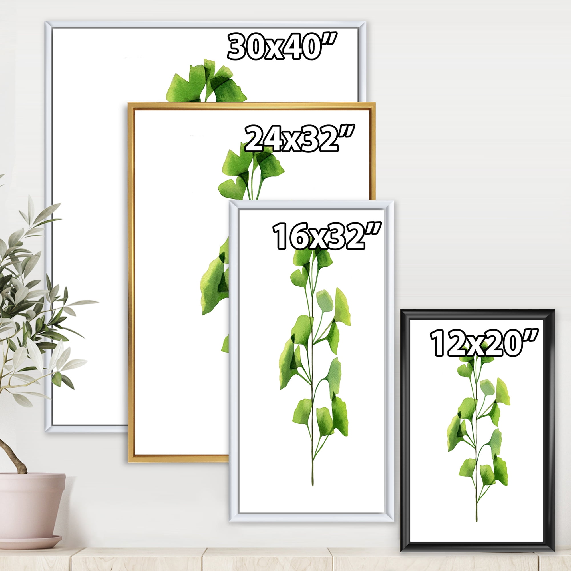 Designart 'Green Field Plant Foliage Branch' Farmhouse Framed Canvas Wall Art Print