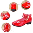 thumbnail image 4 of GiLiling Girls Mary Jane Dress Shoes, Polka Dot Lace Ankle Strap, Floral Crystal Applique, Low Heel Princess Flats for Party Dance Wedding (Red, 4.5-5 Years), 4 of 8