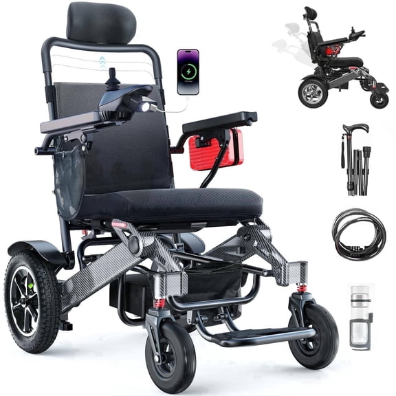 Specared Reclining Electric Wheelchair with Adjustable Headrest, 30 Miles Range Power Wheelchair, 500W All Terrain 400 lbs Capacity
