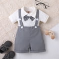 thumbnail image 4 of HCNTES Baby Boys Formal Suit Gentleman Set Short Sleeve Romper Suspenders Shorts Pants Bowtie Wedding Tuxedo Outfits, 4 of 7