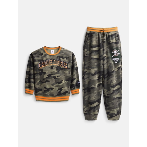 Monster Jam Boys Crewneck Sweatshirt and Joggers 2-Piece Set, Sizes 4-16