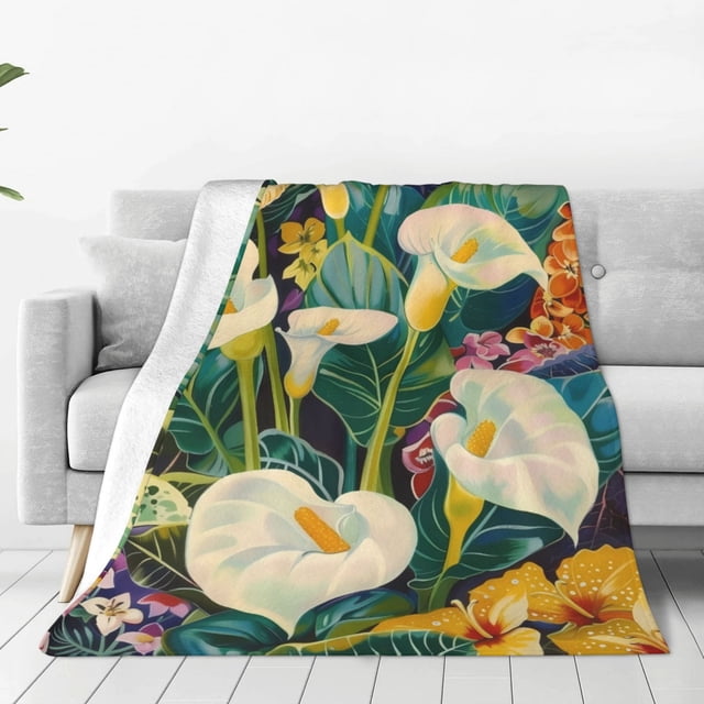 Balery Tropical Floral Jungle Manta de Felpa Suave y Acogedora – Cobija de Franela Aterciopelada para Cama, Lavable y Cálida para Sofá, Mascotas, Transpirable-80"x60"