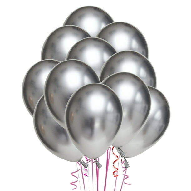 50 piezas de 10 pulgadas de látex espesar globos de colores metálicos suministros de adornos para fiestas (plata)