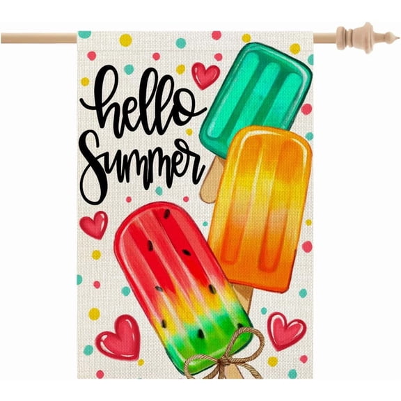 Summer House Flag Popsicles Double Sided 28x40 Inches Large Burlap Welcome Seasonal Welcome Yard Decoration for Outside Porch CF1813-40