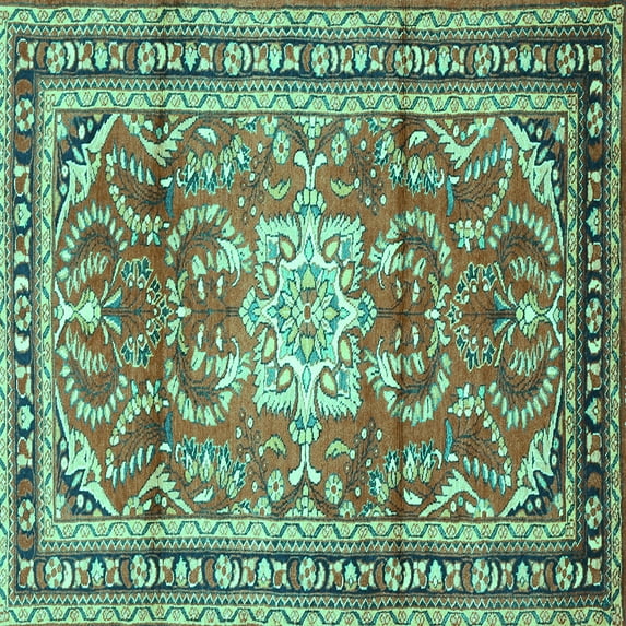 Ahgly Company Indoor Square Persian Turquoise Blue Traditional Area Rugs, 4' Square