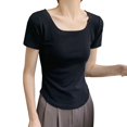 thumbnail image 4 of B91xZ Hauts à Col Rond pour Femmes Chemises Décontractées à Col Rond Coupe Ample Blouses, Noir S, 4 of 4
