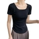 thumbnail image 2 of Gibobby Playera de Verano para Mujer Camiseta verano para mujer, informal, holgada, cuello redondo, manga corta, fondo curvo, Color sólido(Negro,G), 2 of 4