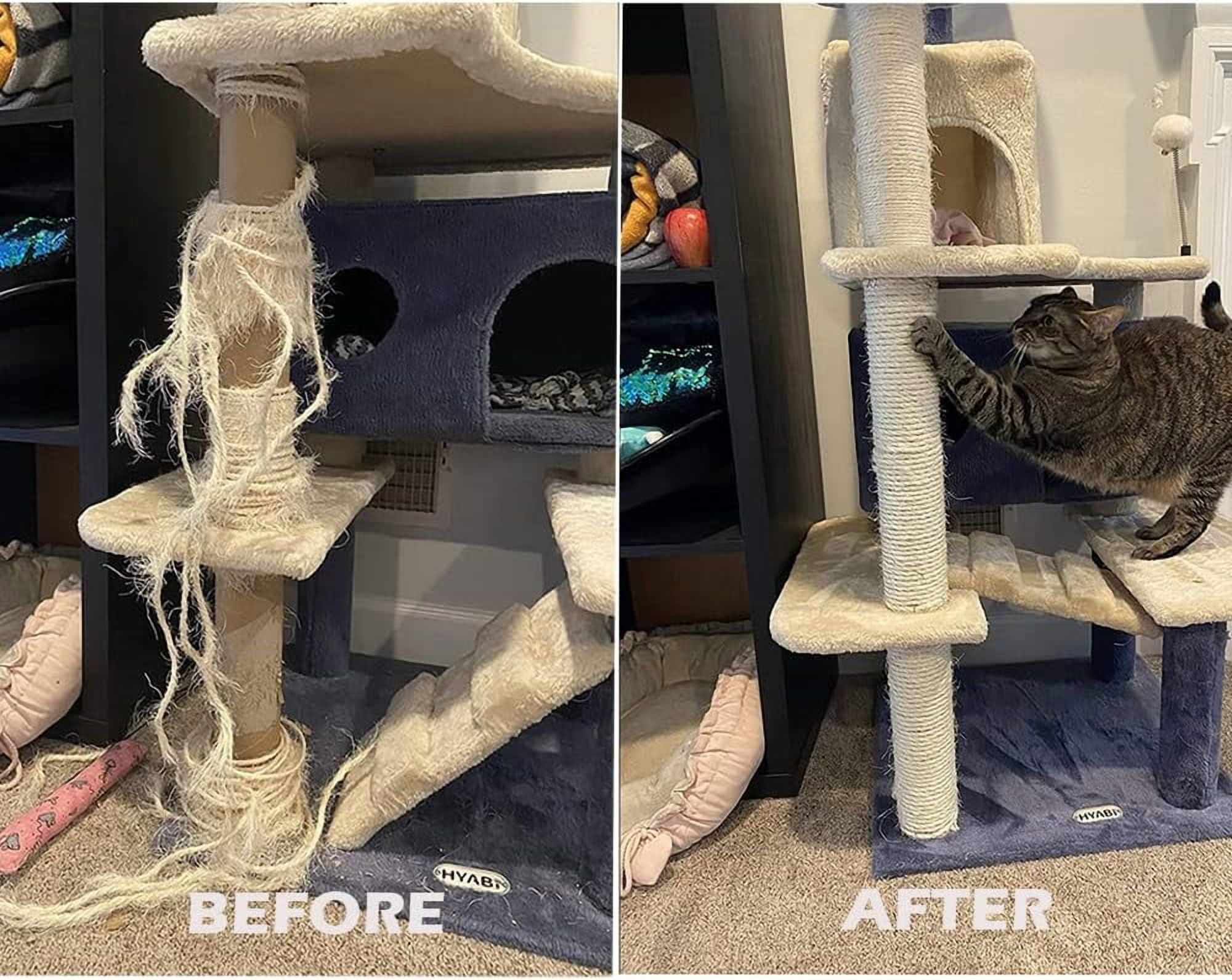 Natural Sisal White Rope for Cat Scratcher Scratching Post Replacement 1/4 inch Cat Tree Sisal Rope for Repairing, Recovering or DIY Cat Scratcher 50/100 / 164 Feet