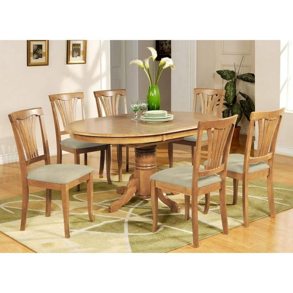 Dining Room Set-Oval Table With Leaf And 6 Dining Chairs-Finish:Oak,Number of Items:7,Shape:Oval,Style:Microfiber Seat