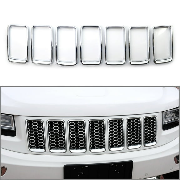 ZS 7Pcs For Jeep Grand Cherokee 2014 2015 2016 Car Front Grille Grill Chrome Inserted Ring Trim Cover Decoration ABS Plastic