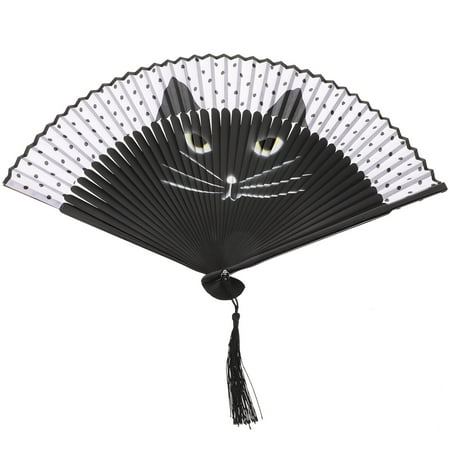 

Women Cartoon Cat Folding Silk Fan Handheld Fan (Black)