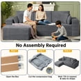 thumbnail image 6 of 102" L-Shaped Modular Sectional Sofa with Chaise and 4 Throw Pillows, 3 Seater Comfy Corduroy Fluffy Couch,Boneless Couch with Deep Seat and 2 Cup Holders for Living Room,Apartment,Office,No Assembly, 6 of 13