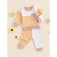thumbnail image 3 of FEORJGP Little Baby Girl 2 Piece Casual Outfits 3M 6M 12M 18M 2T 3T Toddler Long Sleeve Sweatshirts Contrast Color Crew Neck Pullovers Frill Trim TopsCute Comfy Daily Clothes for Spring Fall, 3 of 8